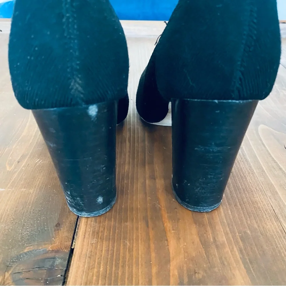 Black knit heeled booties